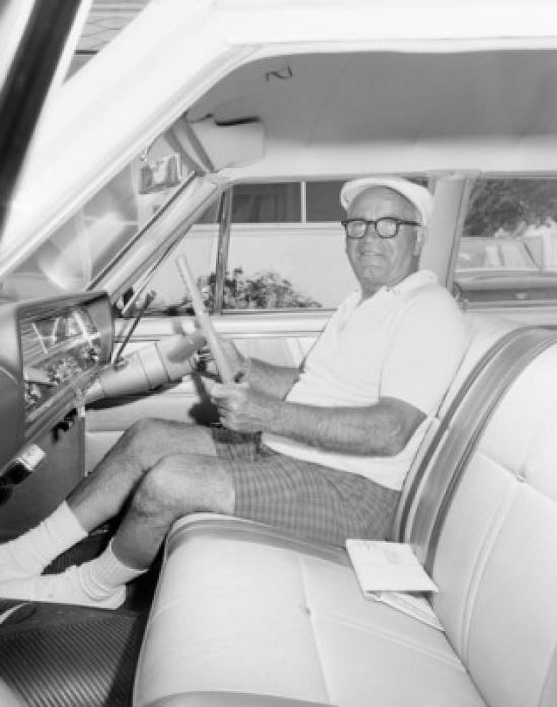 Senior man driving car Canvas Art - (24 x 36)