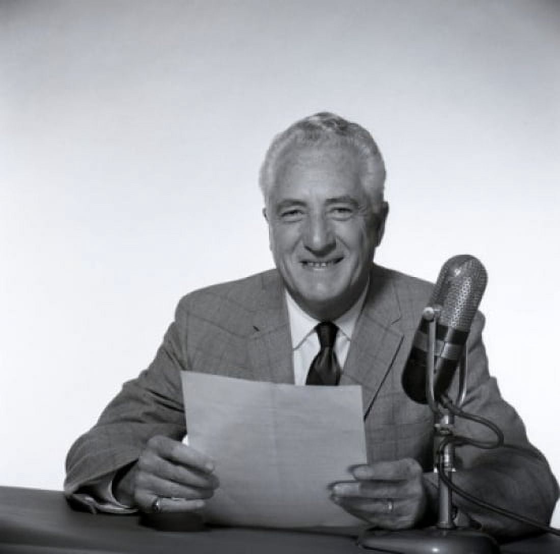 Senior man sitting next to microphone Canvas Art - (24 x 36)
