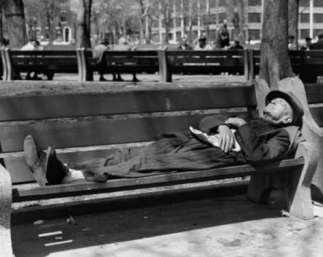 Senior man sleeping on a park bench Canvas Art - (18 x 24)