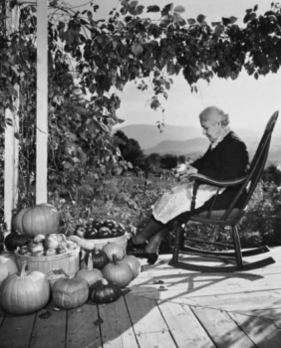 Senior woman sitting in a rocking chair and peeling an apple Canvas Art - (18 x 24)