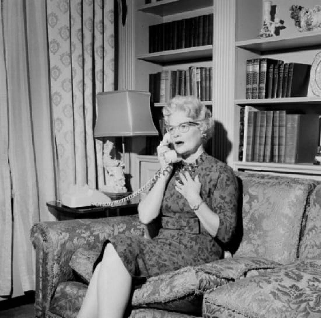Senior woman talking on phone at home Canvas Art - (18 x 24)