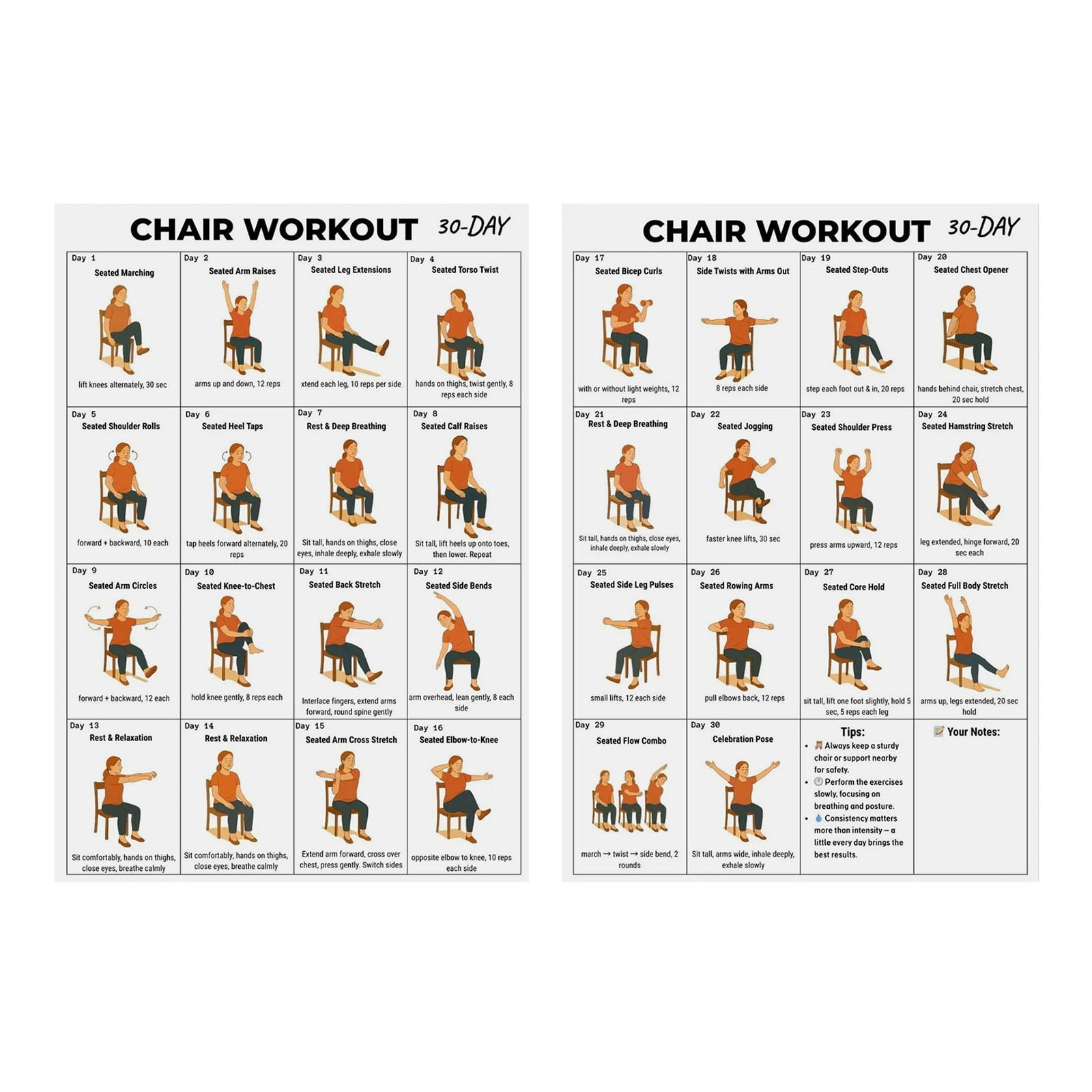 Seniors Fitness Guide Daily Partner Tai Chi Chair Workout Printable ...