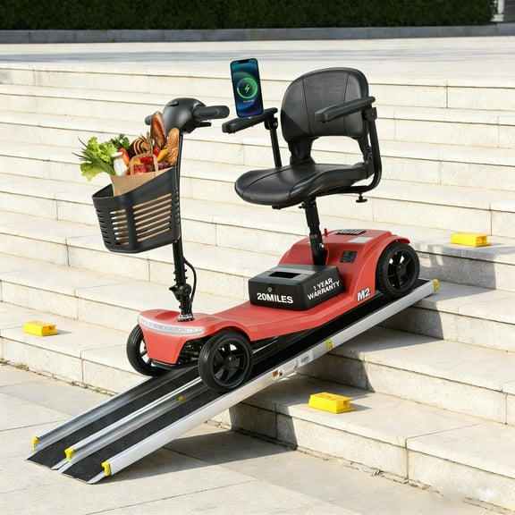 4 Wheels Mobility Scooters for Seniors, with Adjustable Wheelchair RampElectric, with Features a Powerful 300W Motor, 300LBS, Making it Suitable for Adults and Seniors,Red