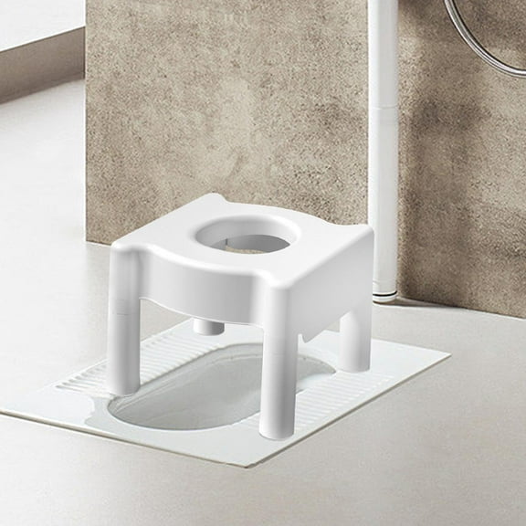 Seniors Squatting Toilet Stool Chair Portable for Bathroom Anti Slip PP Material Easy to Wash Size 33.5x33.5x30cm Practical Commode Stool White Hard Top