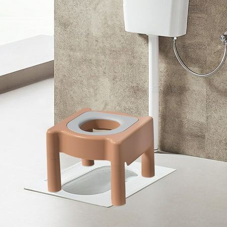 Seniors Squatting Toilet Stool Chair Portable for Bathroom Anti Slip PP Material Easy to Wash Size 33.5x33.5x30cm Practical Commode Stool Khaki Top