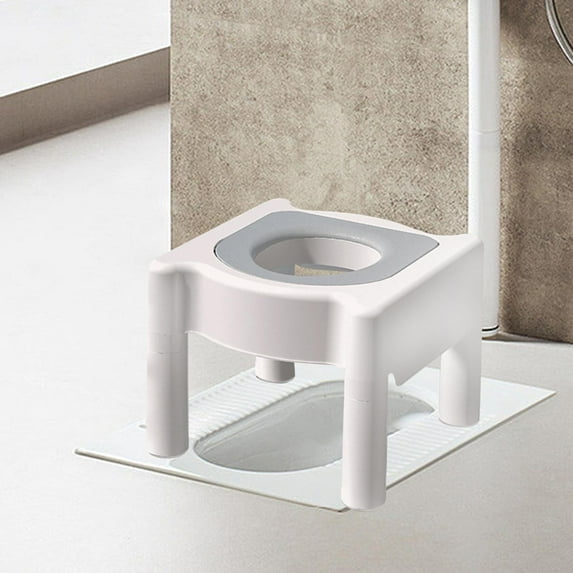 Seniors Squatting Toilet Stool Chair Portable for Bathroom Anti Slip PP Material Easy to Wash Size 33.5x33.5x30cm Practical Commode Stool White Top