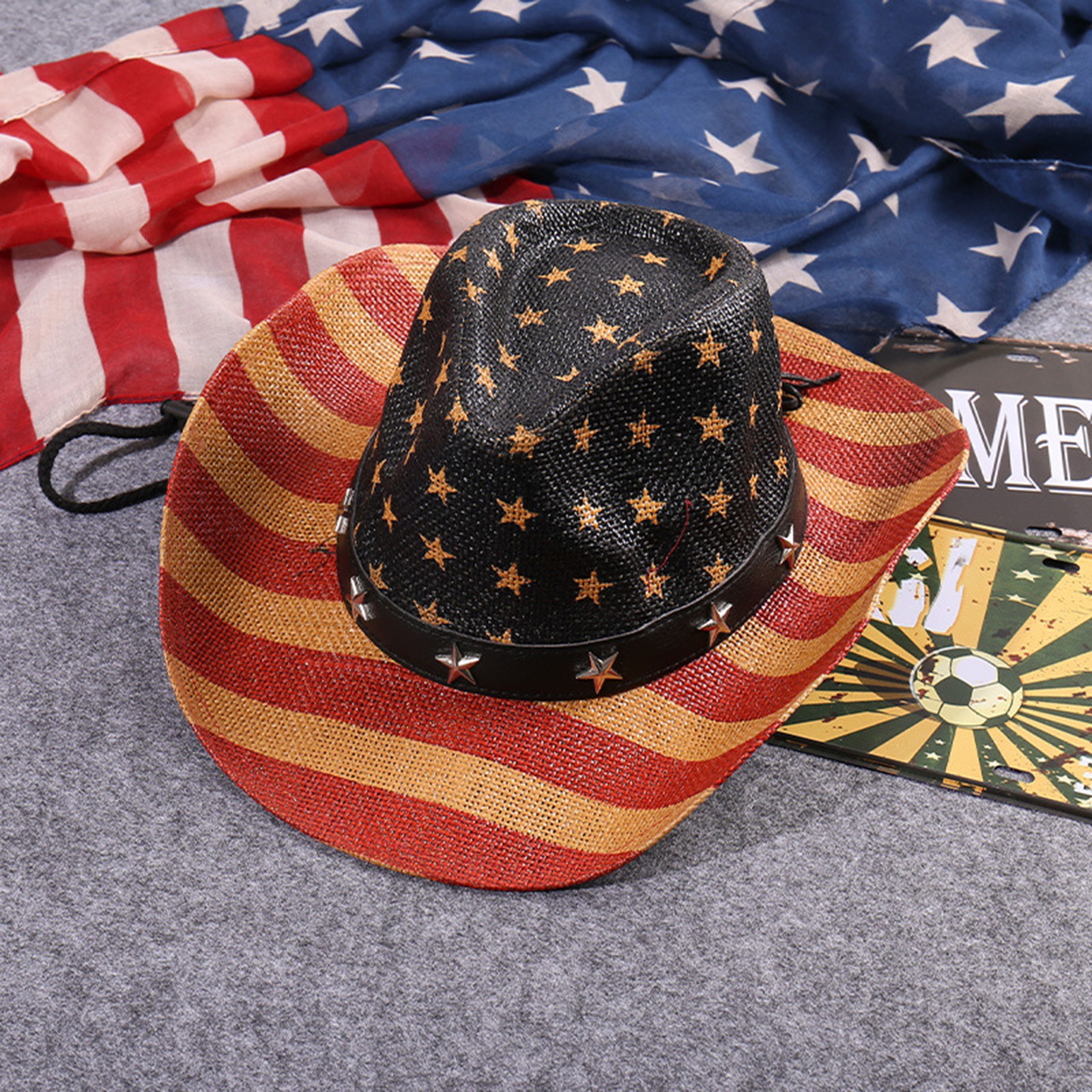 Seniver Men’S Denim Cowboy Hat, Vintage Usa American Flag Cowboy