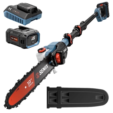 SENIX 60V Cordless Brushless Pole Saw for Branch Cutting, 10-Inch with Telescoping Carbon Fiber Pole, Includes 3.0Ah Battery & Charger