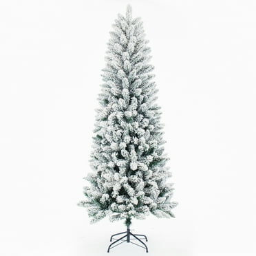 Senjie Artificial Pencil Trees, White Snow Flocked Christmas Tree with Mental Stand Unlit 5 FT