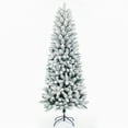 thumbnail image 1 of Senjie Artificial Pencil Trees, White Snow Flocked Christmas Tree with Mental Stand Unlit 6 FT, 1 of 5