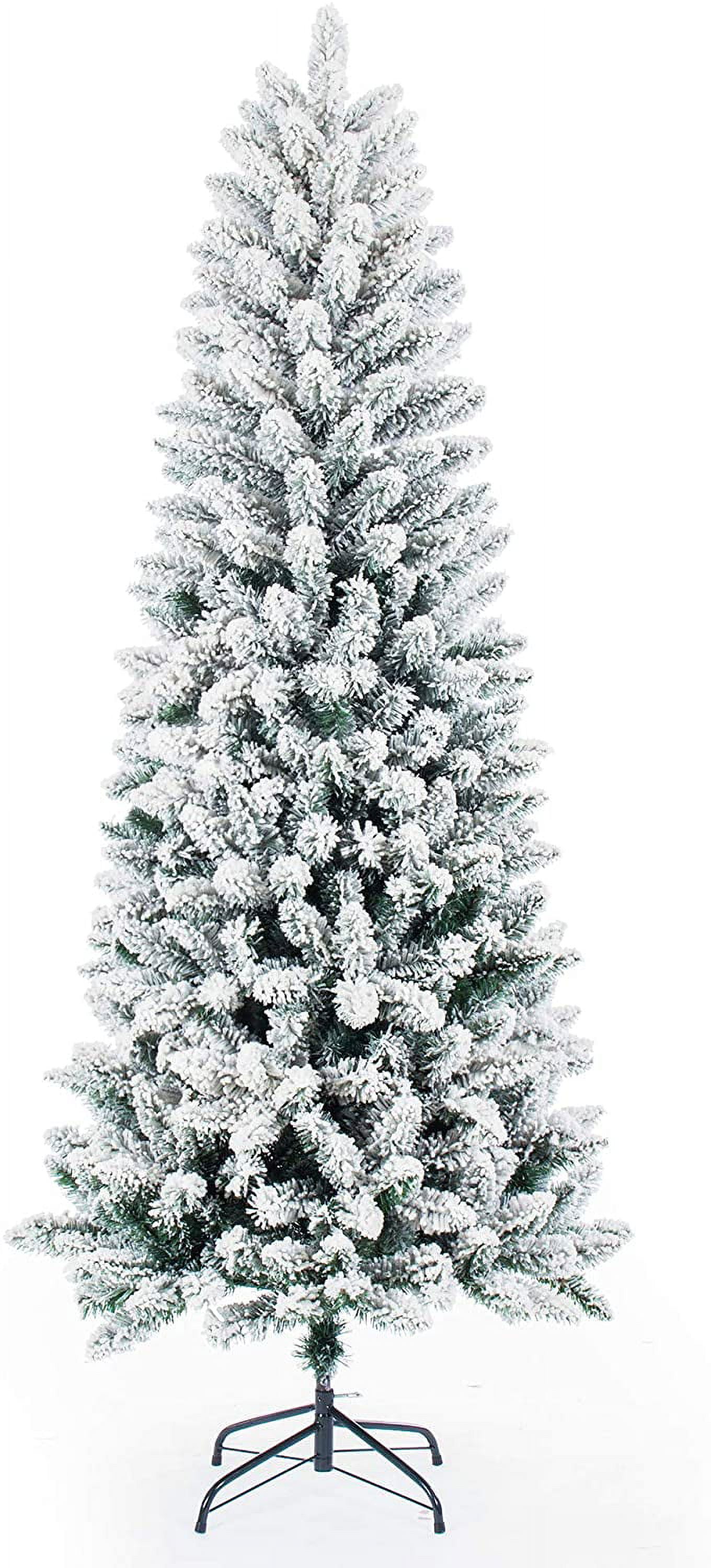 6FT Snow Flocked Slim Artificial Christmas Tree with Metal Stand
