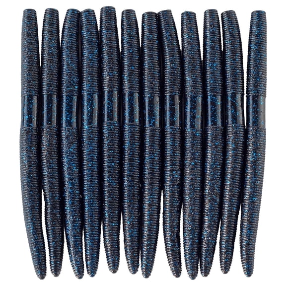 Senko Bait Soft Plastic Lures 5" Senkos 24 Pcs for Wacky Rig Freshwater Fishing Black Senko with Dark Blue Flake
