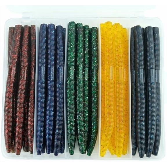 Senko Worms for Bass Fishing: 40PCS 5.5" Wacky Worm Lures Kit with Box | Senkos Soft Plastic Baits for Freshwater Saltwater | Slow-Fluttering Action