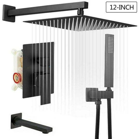 Senlesen Brass Matte Black 12 in Shower Faucet