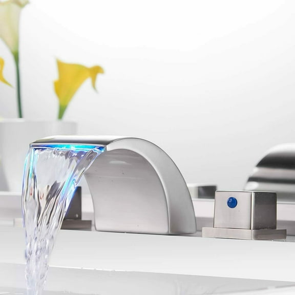 Senlesen Brushed Nickel 8" Widespread LED Bathroom Basin Sink Faucet 3Holes