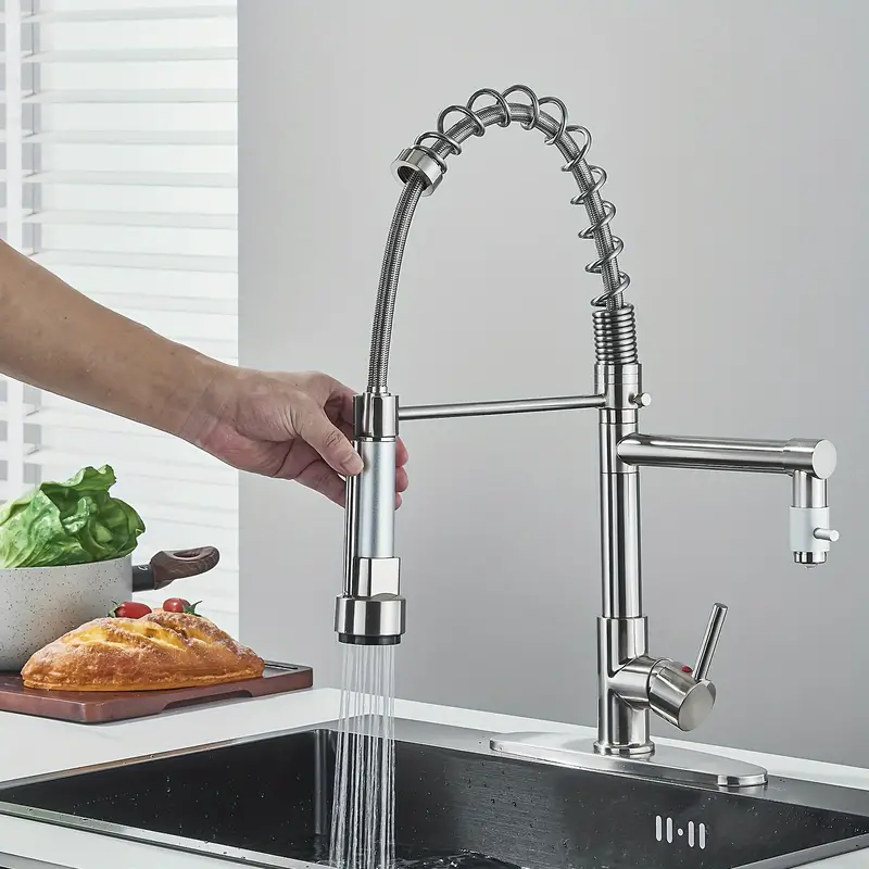 Senlesen Brushed Nickel Kitchen Sink Faucet Pull Down Spray Tap W/Plate