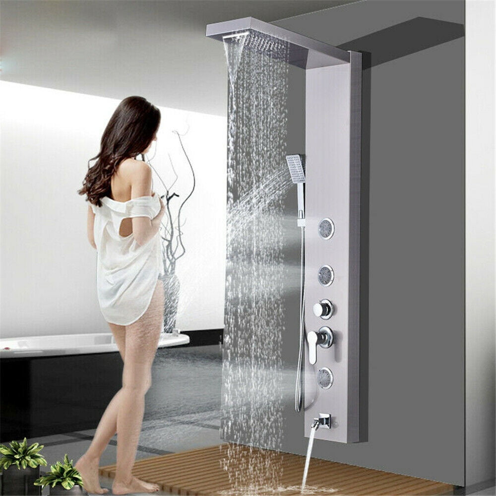 Senlesen Brushed Nickel Shower Panel Tower Massage Body Jets System Rain&Waterfall Mixer
