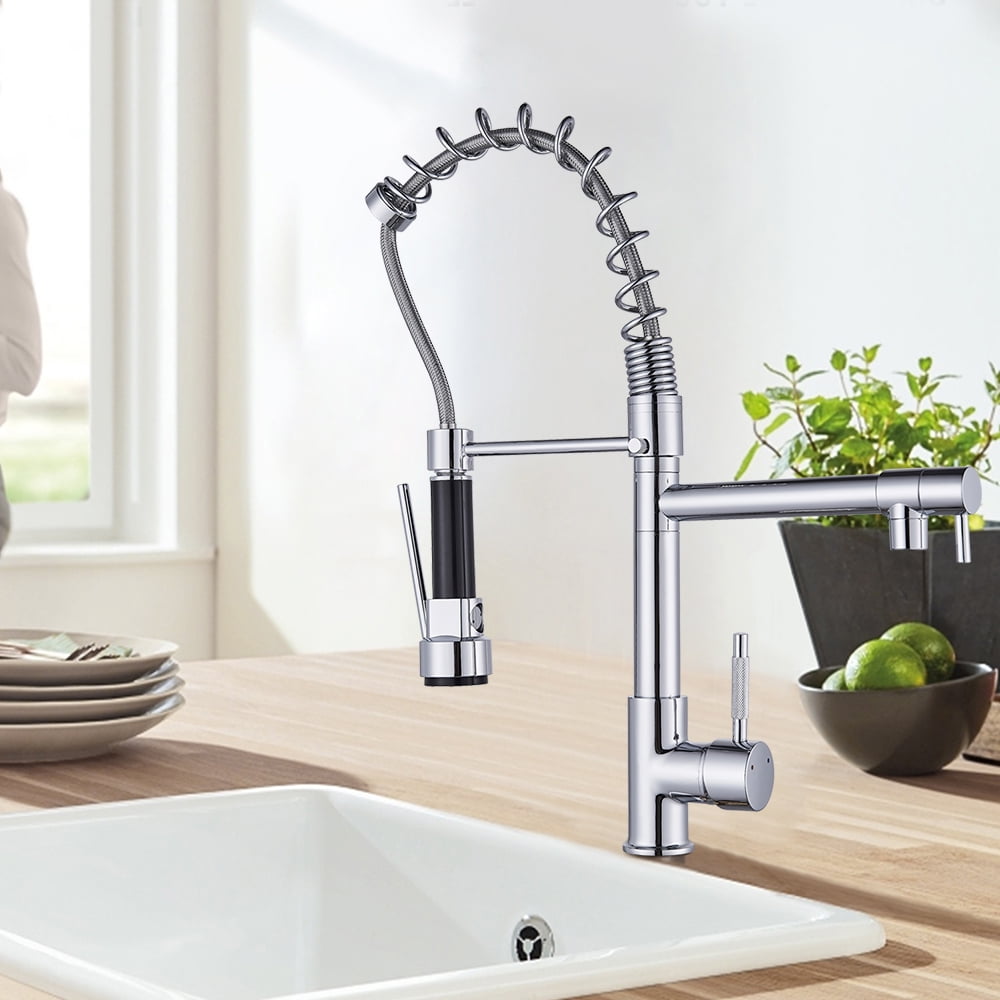 Senlesen Chrome Kitchen Faucet 360Swivel Single Handle Pull Down Sprayer Kitchen Mixer