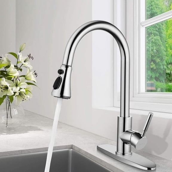 Senlesen Chrome Kitchen Faucet Sink Mixer Faucet Pull Down Sprayer Single Handle w/Cover