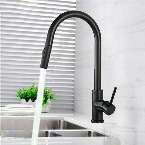 Senlesen Kitchen Faucet Matte Black Pull Out 360 Rotation Kitchen Sink Tap