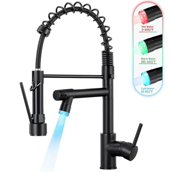 Senlesen Matte Black Ceramic Swivel Single Handle Kitchen Faucet
