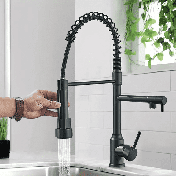 Senlesen Matte Black Kitchen Faucet Sink Single Handle Pull Down Sprayer Swivel Tap