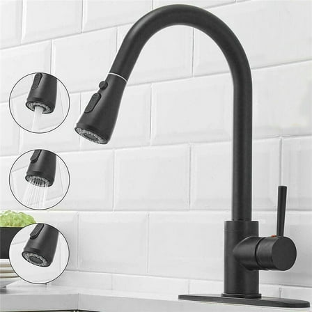 Senlesen Matte Black Single Handle High Arc  Pull Out Kitchen Faucet Single Level Stainless Steel Kitchen Sink Faucets with Pull Down Sprayer 360 Rotation with Cover