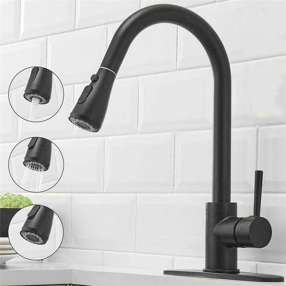 Senlesen Matte Black Single Handle High Arc  Pull Out Kitchen Faucet Single Level Stainless Steel Kitchen Sink Faucets with Pull Down Sprayer 360 Rotation with Cover