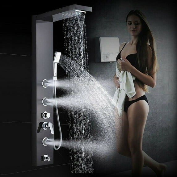 Senlesen Shower Panel Tower Rain Waterfall Massage Jet System In Stainless Steel Tub Tap