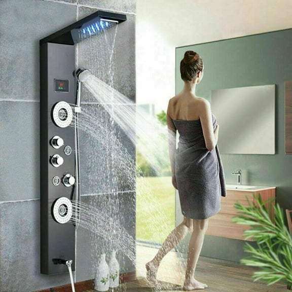 Senlesen Shower Panel Tower System LED Rainfall Waterfall Shower with Temperature Display