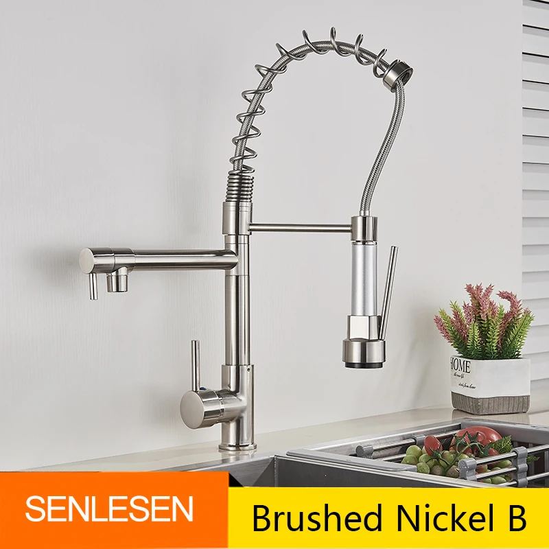 Senlesen Spring Kitchen Faucets Pull Down Kitchen Sink Faucet Brass