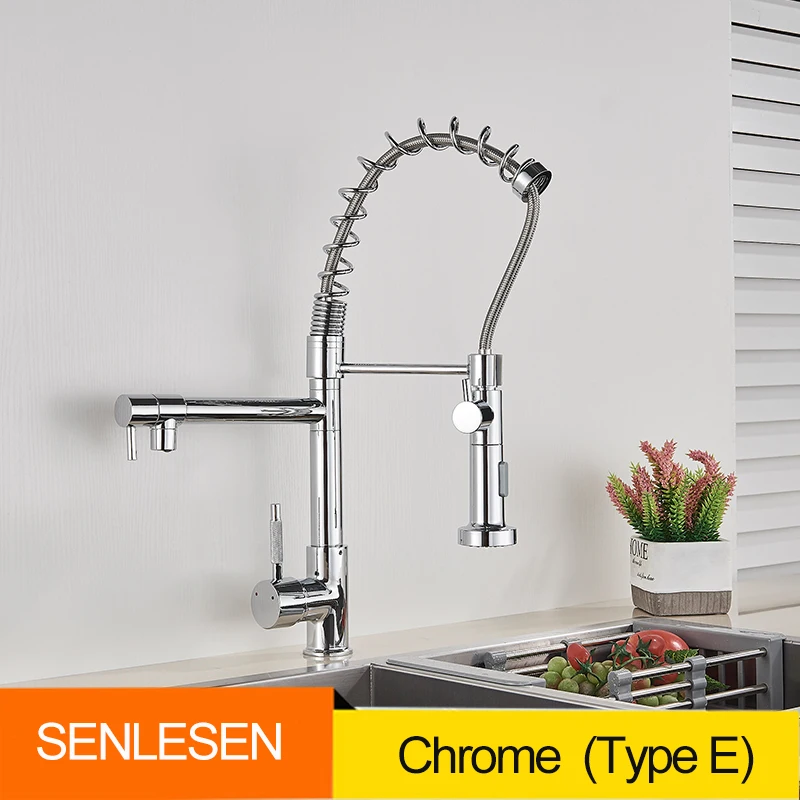 Senlesen Spring Kitchen Faucets Pull Down Kitchen Sink Faucet Brass