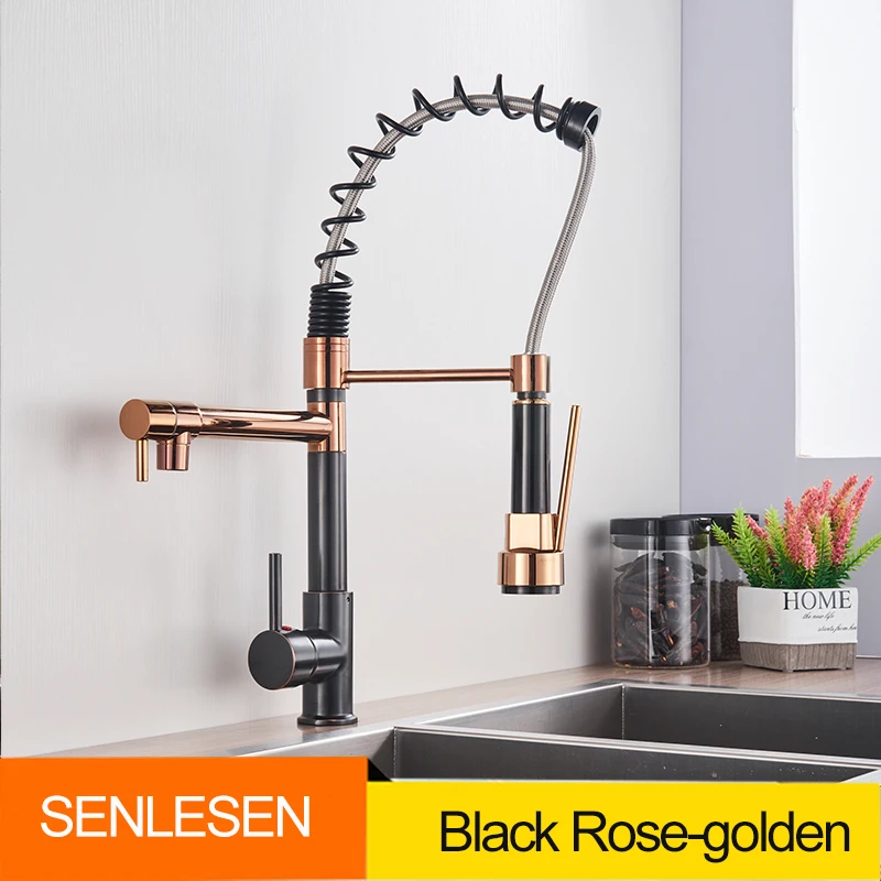 Senlesen Spring Kitchen Faucets Pull Down Kitchen Sink Faucet Brass