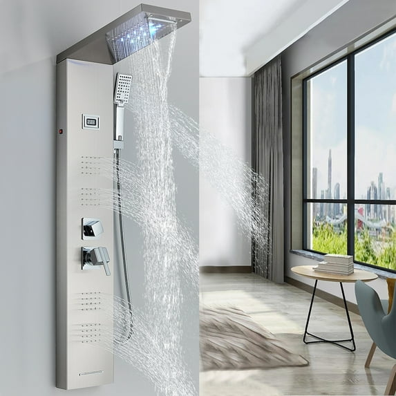Senlesen Stainless Steel Shower Panel Tower System Rain&Waterfall Massage Jet Sprayer