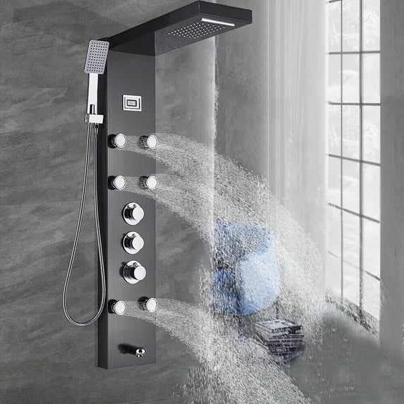 Senlesen Thermostatic Stainless Steel Shower Panel Rain&Waterfall Tower Massage System