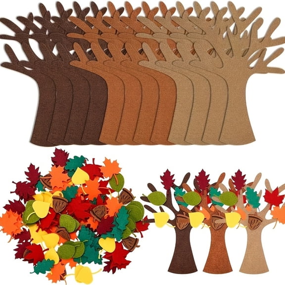 Senlia 12 Sets Fall Tree of Thanks Felt Craft Kit, Autumn Maple Leaves Felt Ornaments, DIY Felt Tree Board for Thanksgiving Party, Home Classroom Door & Wall Hanging Decor