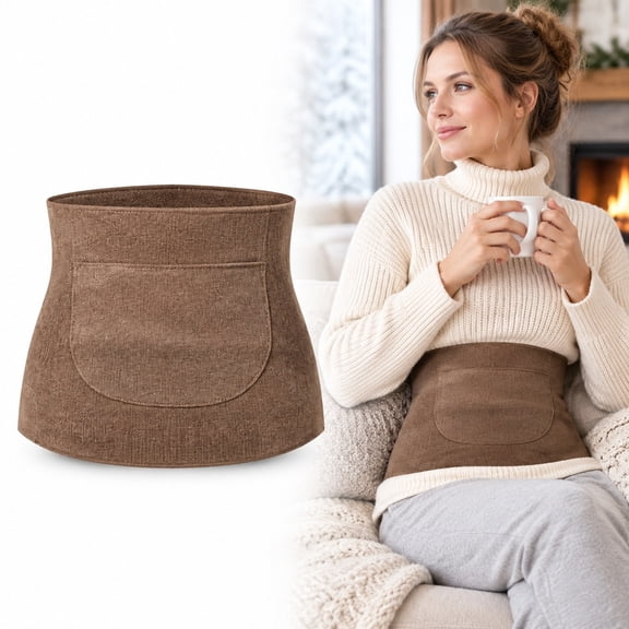 Senlia Warm Waist Support Belt with Pockets, Thermal Belly Warmer Wrap for Men Women, Cold Proof Waist Band for Stomach & Lumbar Protection(Khaki)