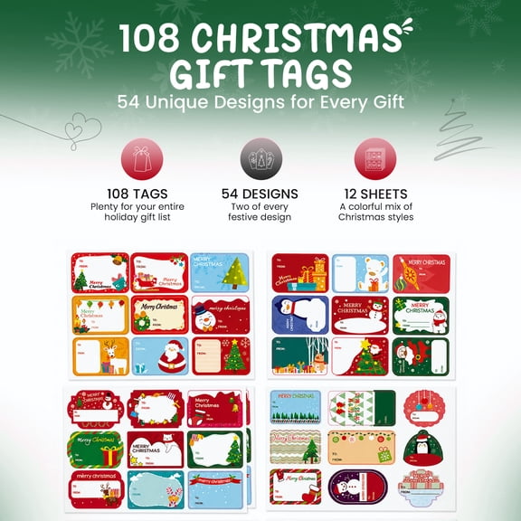 SennTech Christmas Self-Adhesive Gift Tags Sticker, 108 Count