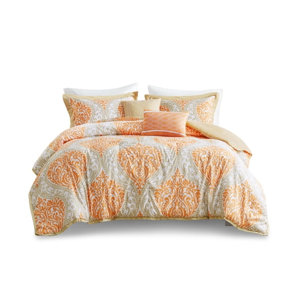 Senna Comforter Set - Orange 100% Polyester Peach Skin - Printed & Quilted - Soft Brushed Reverse - Includes Pillow with Polyester Filling - Cozy & Stylish Bedding Solution