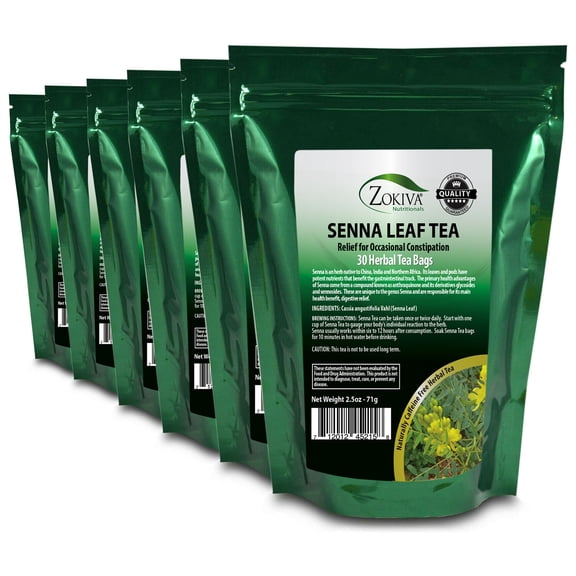 Senna Leaf Tea Value 6- Pack 180 Tea Bags Herbal Tea Caffeine Free Resealable Pouch