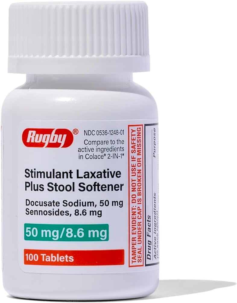 Peri Colace Docusate Sodium 50mg & Senna 8.6mg Laxative Tablets for Constipation, 100 Count