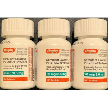 Rugby Senna Plus Tablets for Constipation, 50 mg & 8.6 mg, 100 Count with 3 Bottles