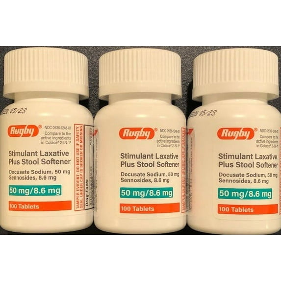 Senna Plus Tablets Rugby® docusate sodium 50 mg & Senna 8.6 mg 100 ct X 3 bottles