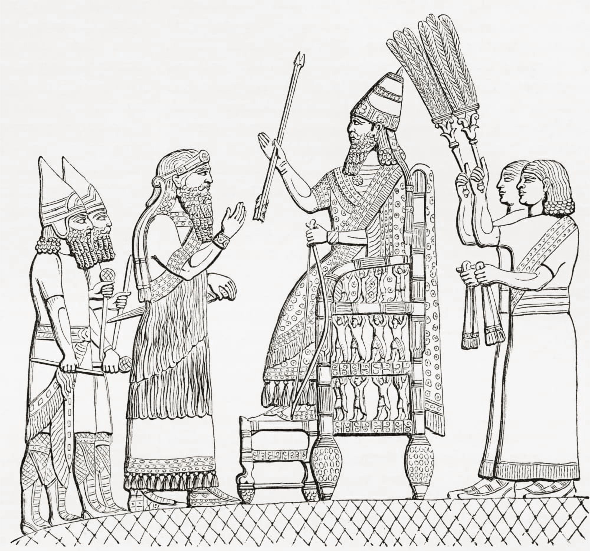 Sennacherib Assyrian king on his throne before the city of Lachish (Lakhisha) From The Imperial Bible Dictionary published 1889 Canvas Art - Ken Welsh Design Pics (28 x 26)