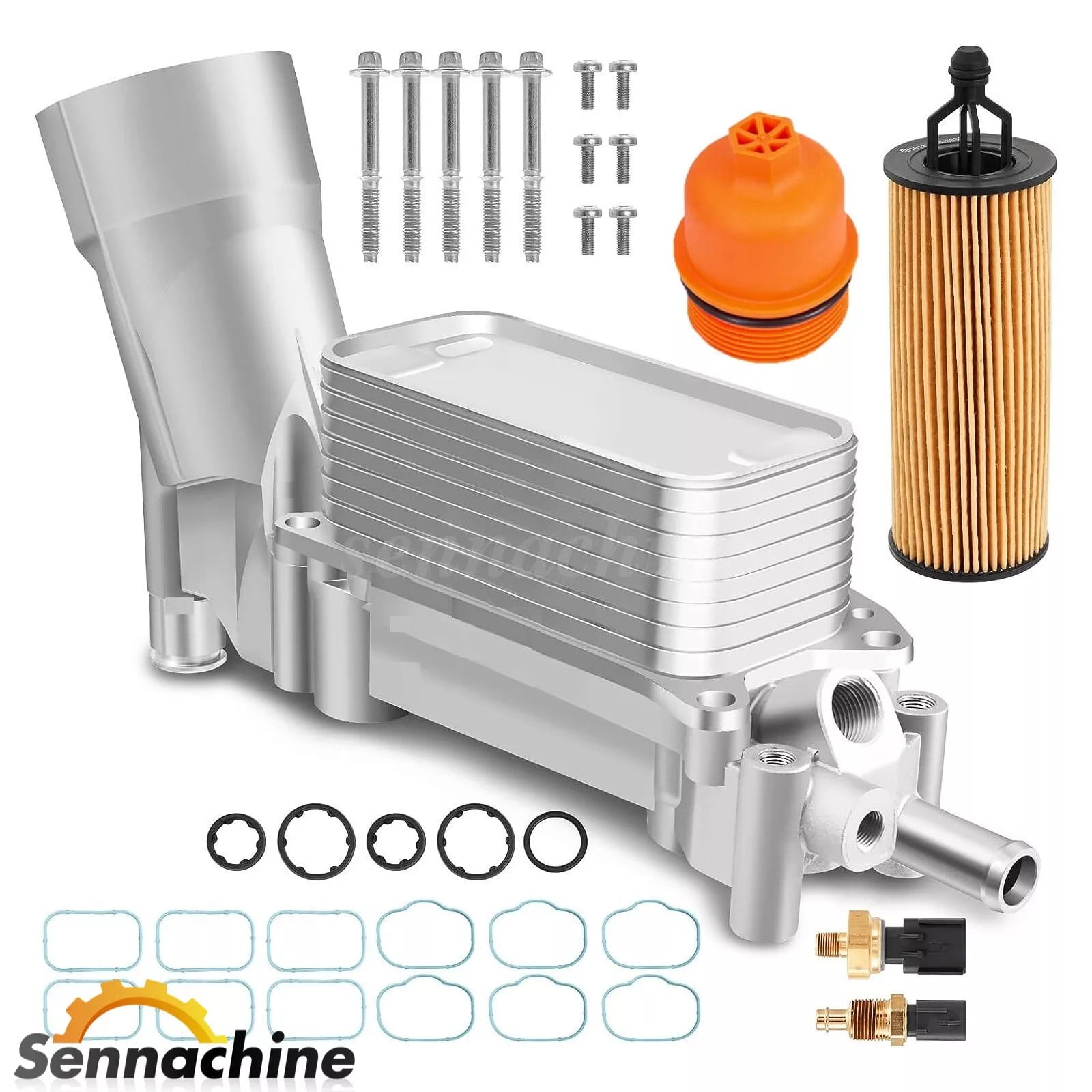 Sennachine Aluminum Engine Oil Cooler Filter Housing Fit 11-16 Chrysler Dodge Jeep Ram 3.6L