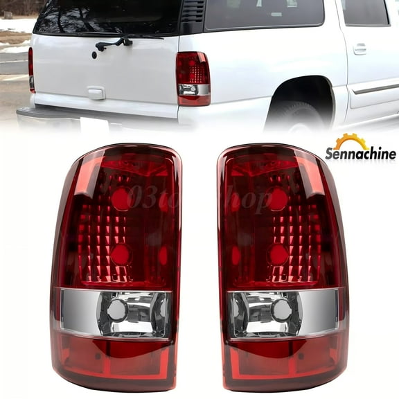 Sennachine Compatible with 2000-2006 Chevy Tahoe Suburban 1500/2500, GMC Yukon/Yukon XL, Left + Right Pair Assembly, Red Clear Lens Tail Lights