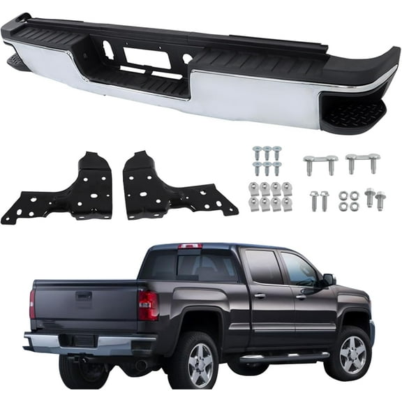 Sennachine For 2015-2019 Silverado Sierra 2500HD 3500HD Chrome Steel Rear Bumper Assembly