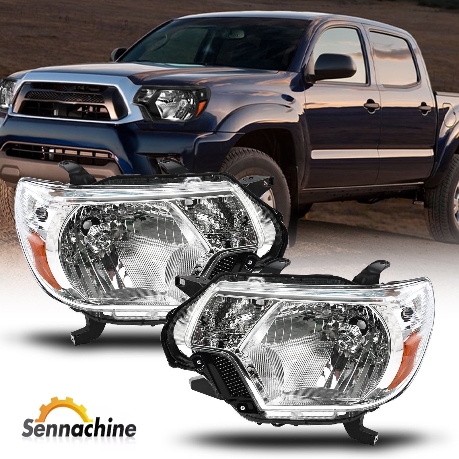 Sennachine Pair 2012-2015 Toyota Tacoma Pickup Black Headlights Clear ...