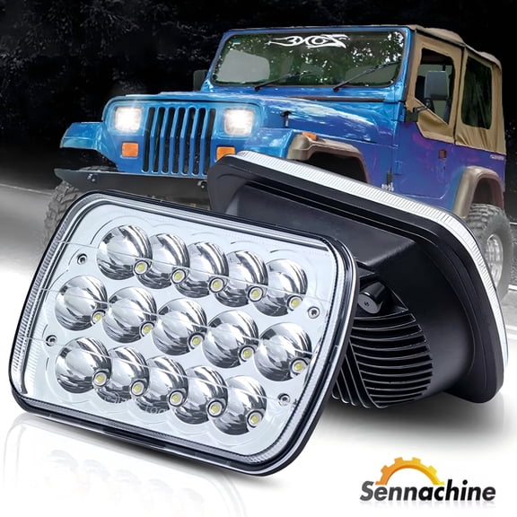 Sennachine Pair 7x6 5x7inch LED Headlight Hi-Lo Beam Halo DRL For Jeep Wrangler YJ Cherokee