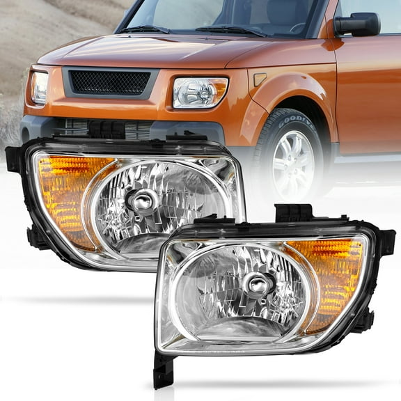 Sennachine Pair for 2003-2006 2007 2008 Honda Element Chrome Projector Headlights Halogen Headlamps Left & Right